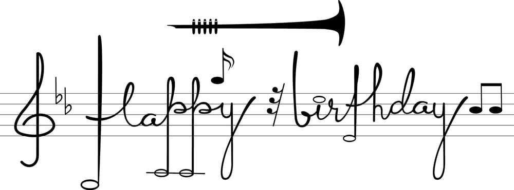 Happy birthday written inn the form of a musical note