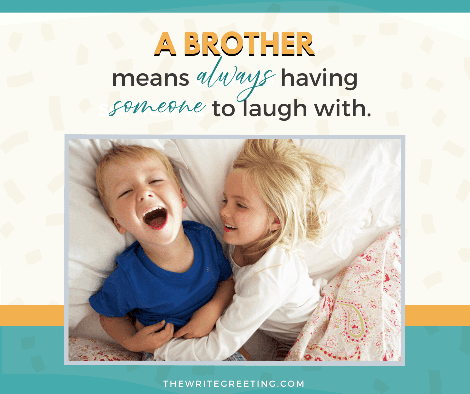 young brother and sister giggling in bed
