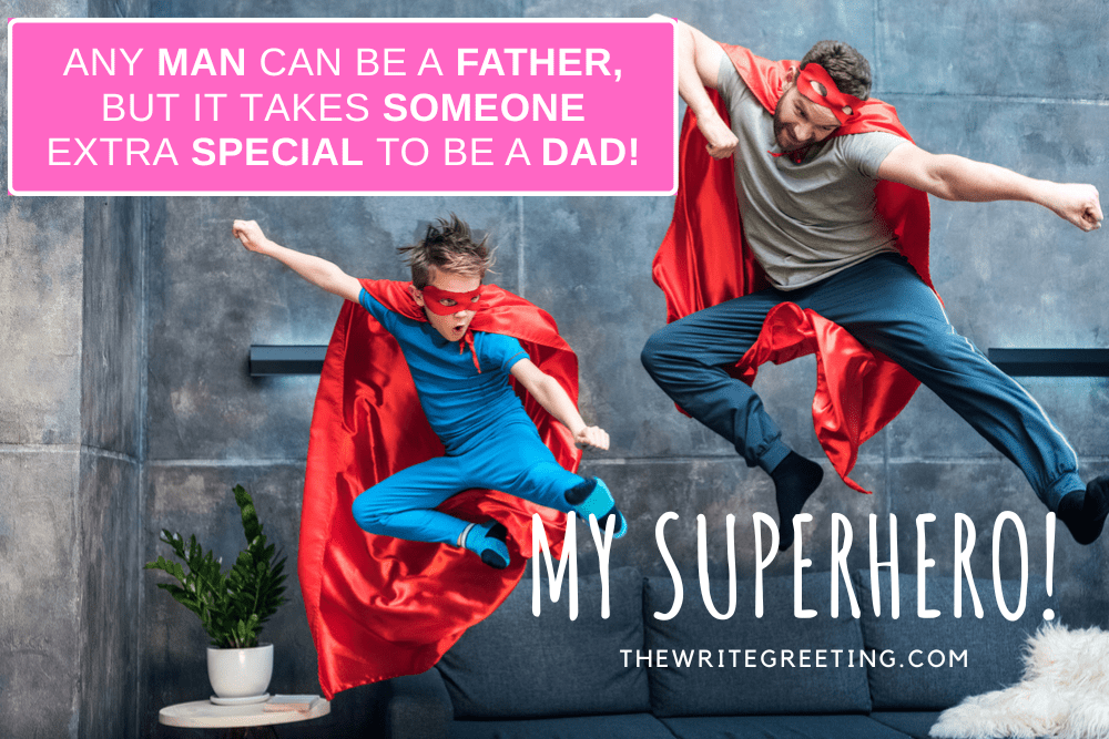 Father and son weaaring spiderman red and blue capes
