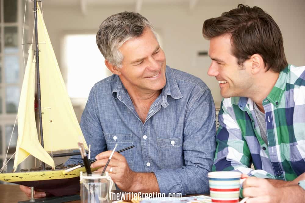 Father and son in law enjoying a cup of coffee