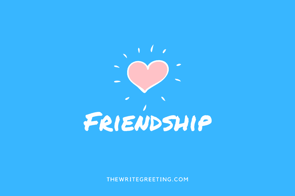 Friendship with pink heart on blue background