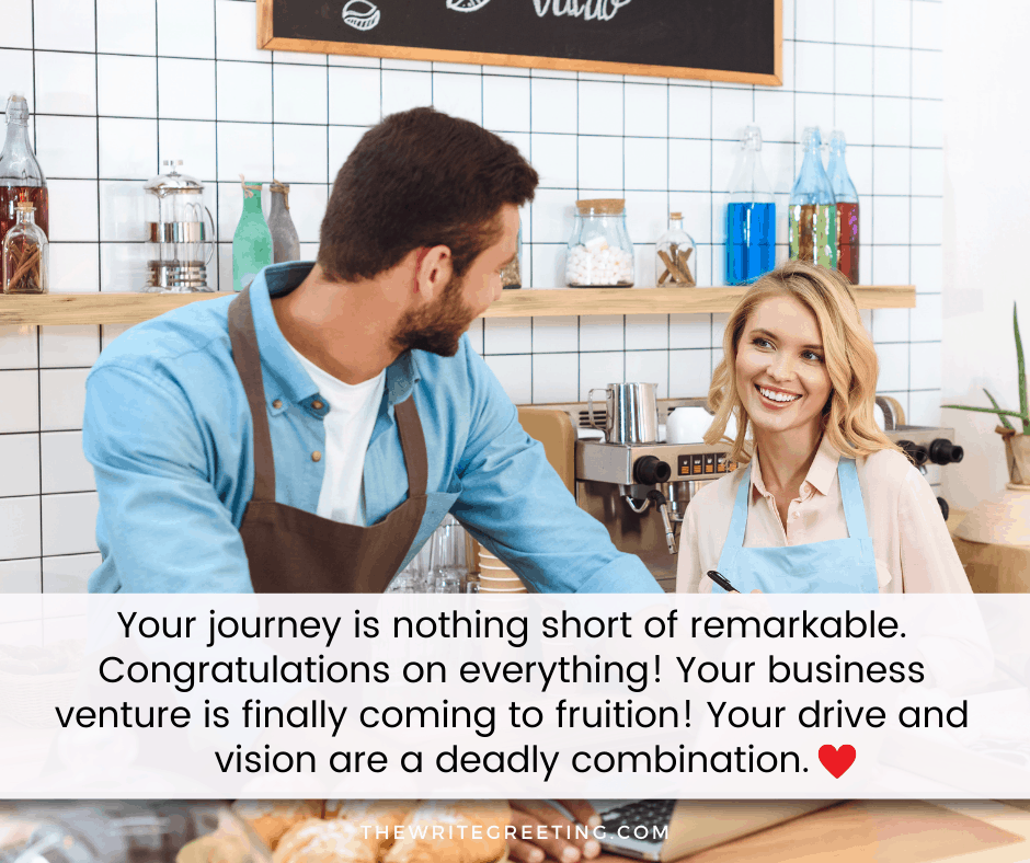 Woman smiling at male employee at new shop opening