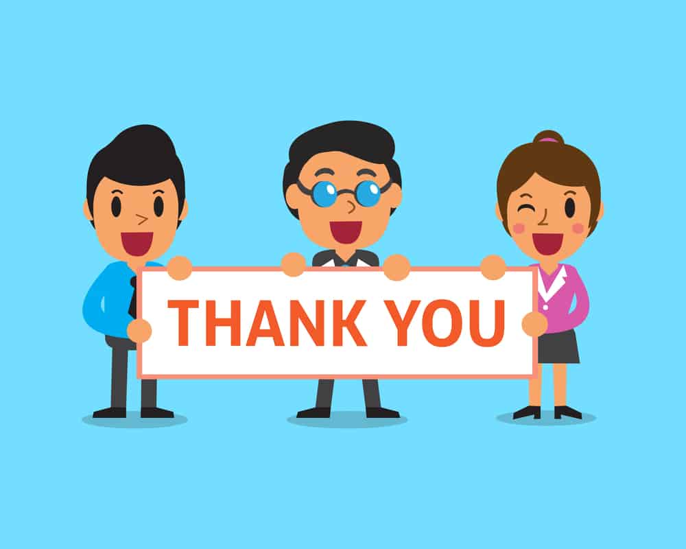 Animated people with a thank you sign