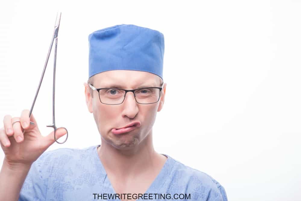 surgeon holding a scissors & making funny face