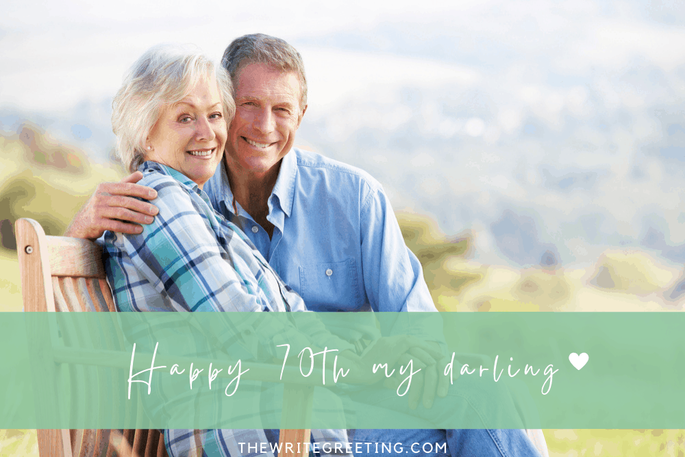 senior couple celebrating 70th birthday outdoors