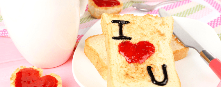 Coffee and toast with I love you written