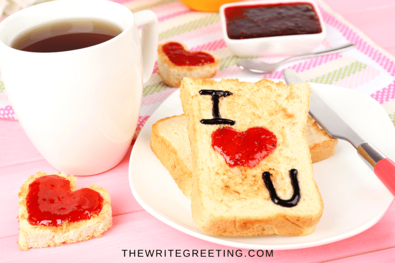 Coffee and toast with I love you written