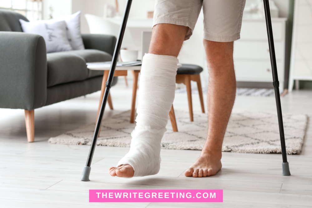 Man on crutches with broken leg