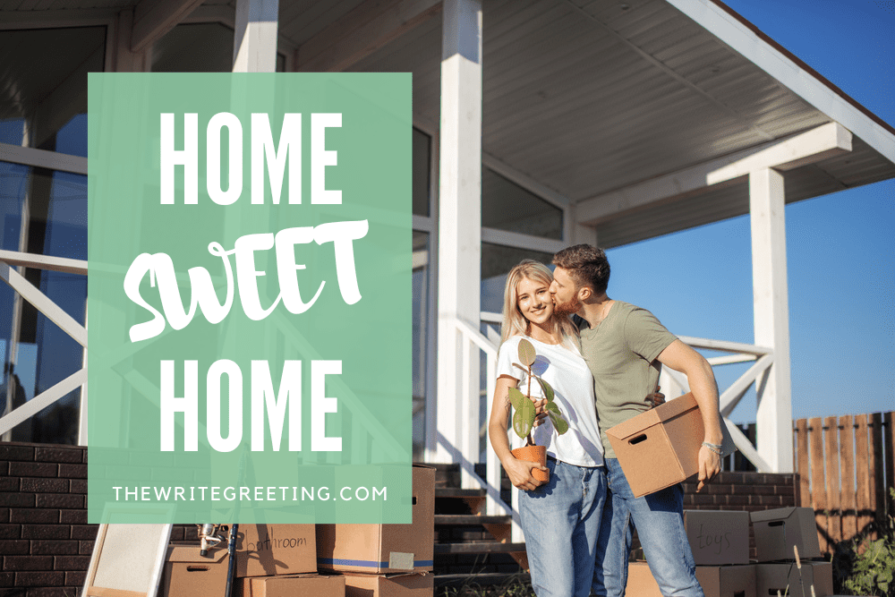 Young couple celebrating new home with green overlay