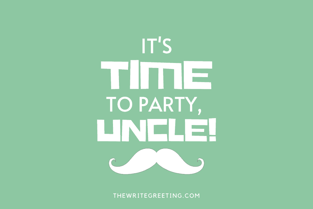 Cute birthday greetings for uncle with moustache in a green square