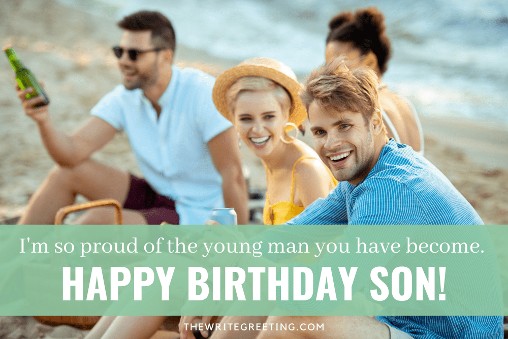 Son celebrating 26th birthday on beach with friends