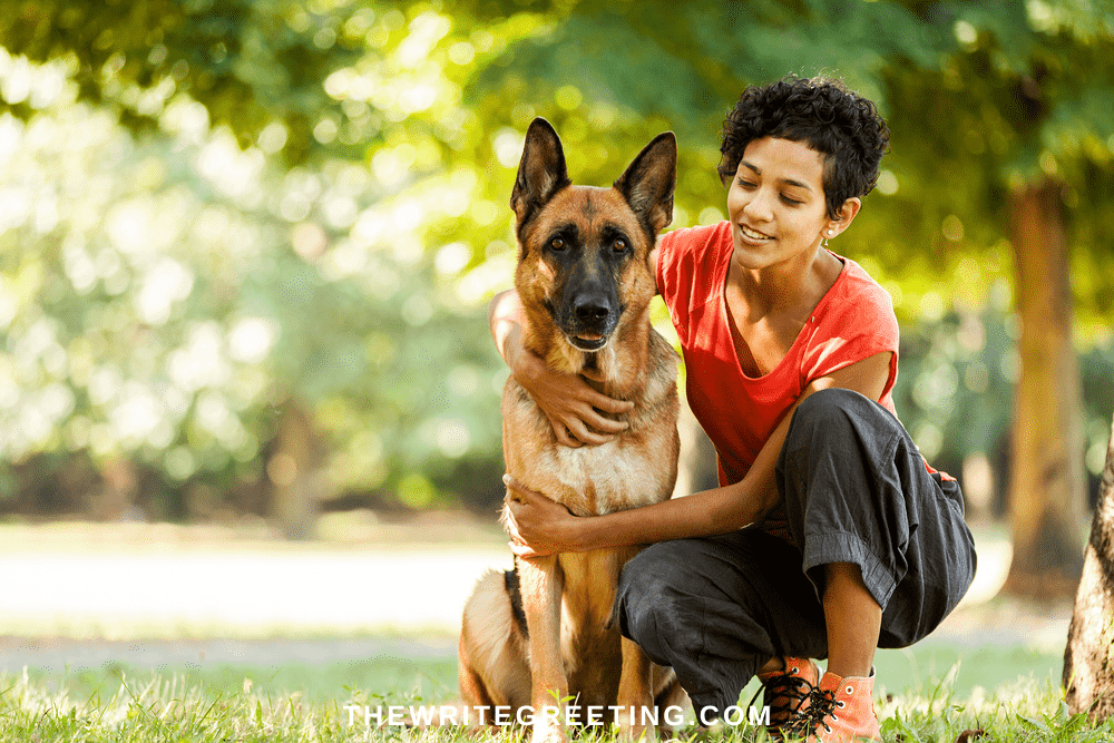 African American female pet sitter with German shepherd