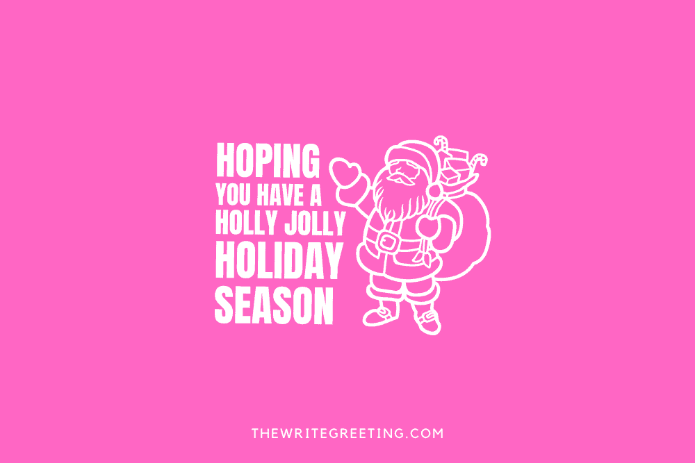 Pink background with white text and Santa Claus drawing