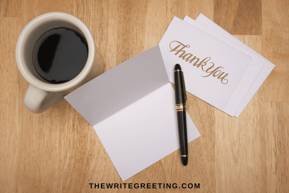 Thank you card, pen and black coffee