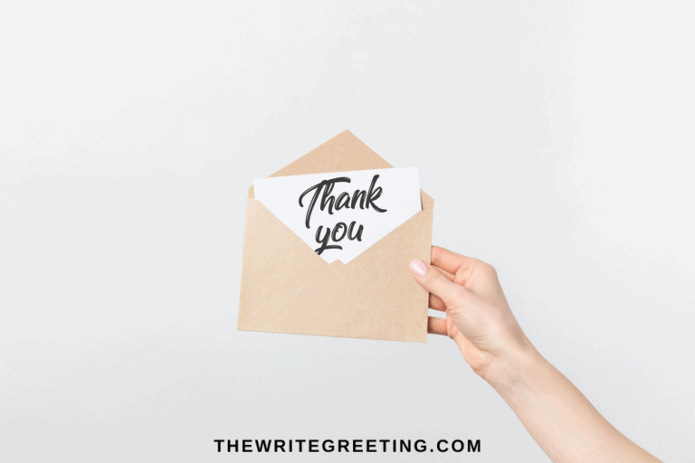 Person holding brown envelope with thank you card
