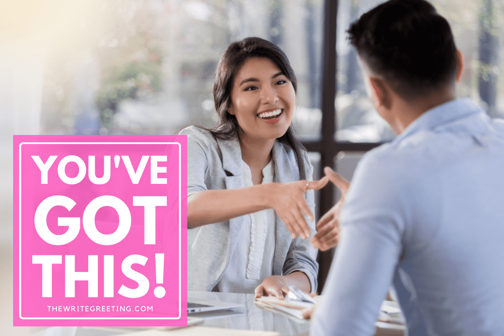 Person interviewing for a job with pink overlay