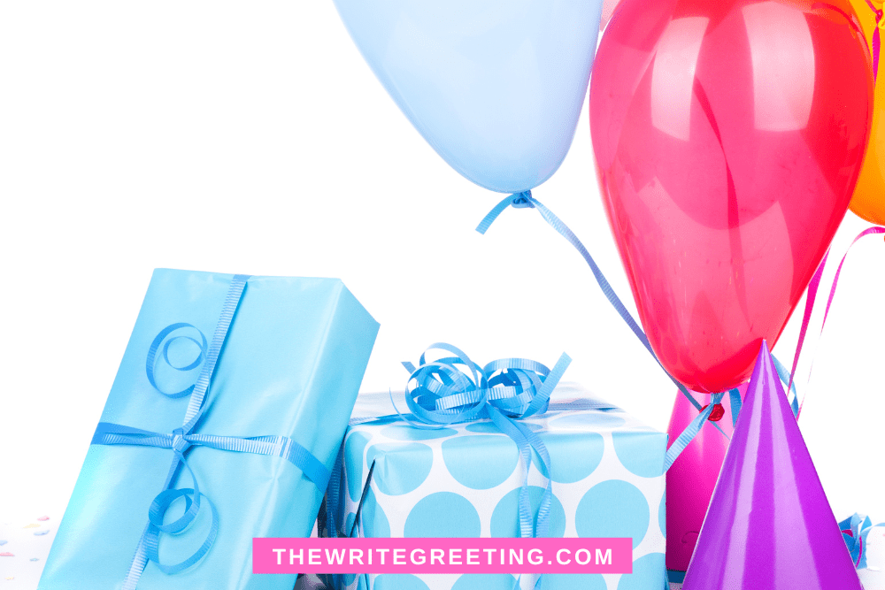 Blue Wrapped gifts and red balloons