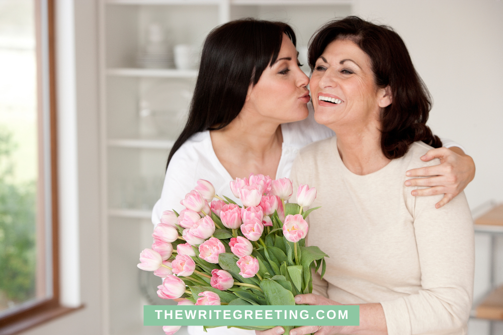 Daughter kissing mother for mother's day