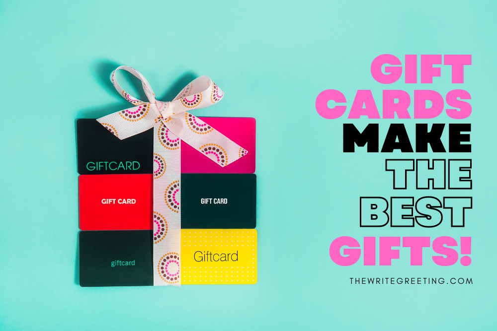Gift cards wrapped in bow on teal background