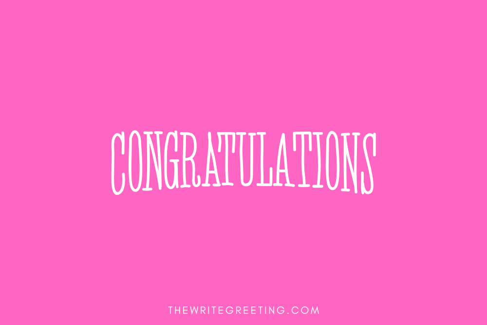 Congratulations in bold letters on pink background
