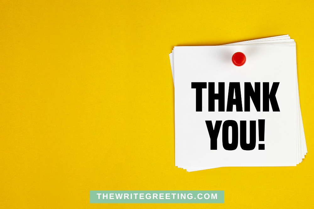 Thank you in black and white on yellow background