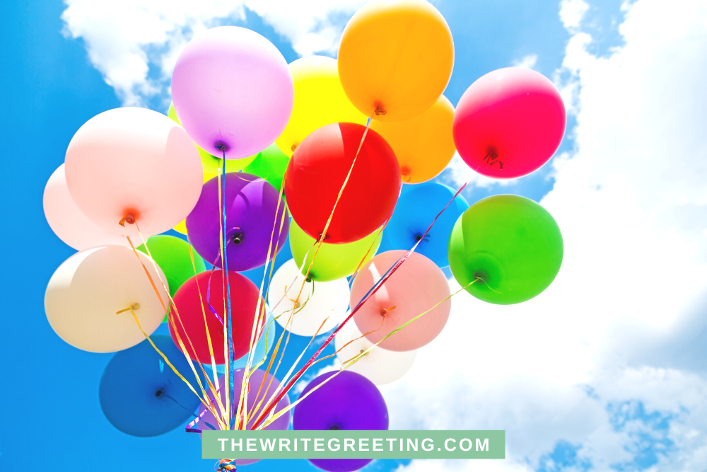 Colorful balloons in red, green, yellow, pink outside