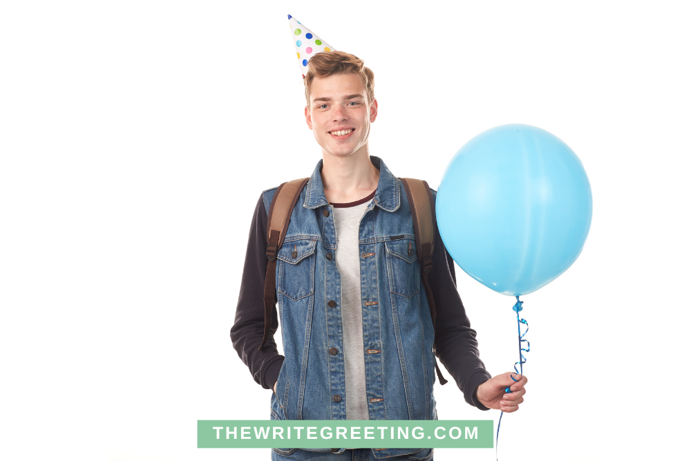 A Boy holding blue baloon on his 16th birthday