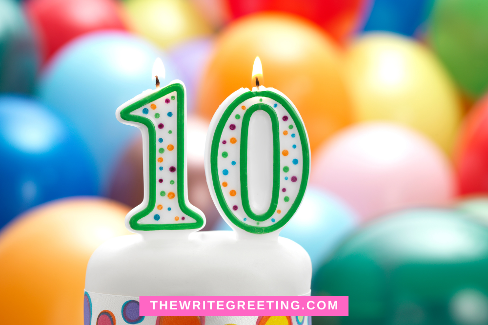 The number 10 with colorful balloons