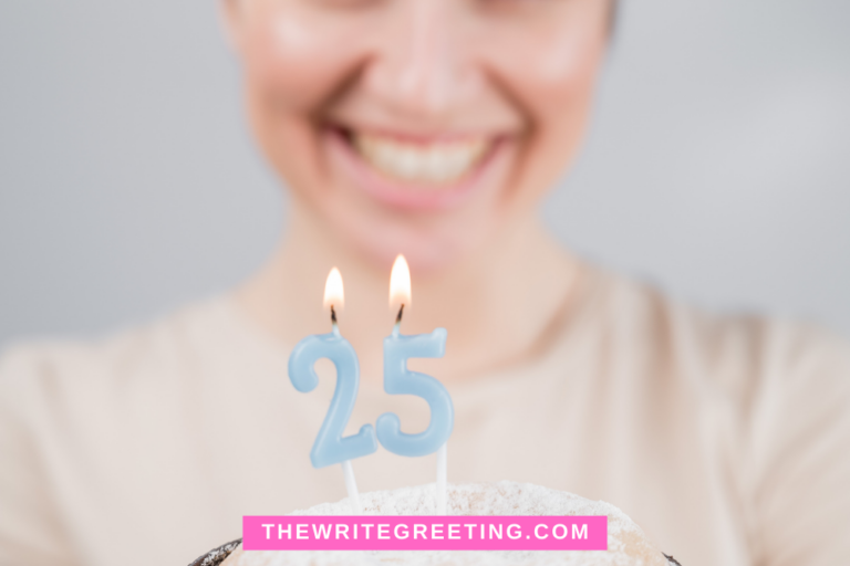 Woman smiling behind 25th birthday candle