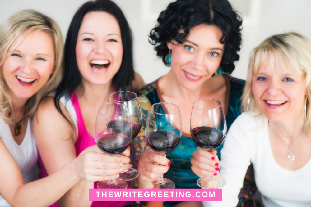 A group of female friends having wine at 30th