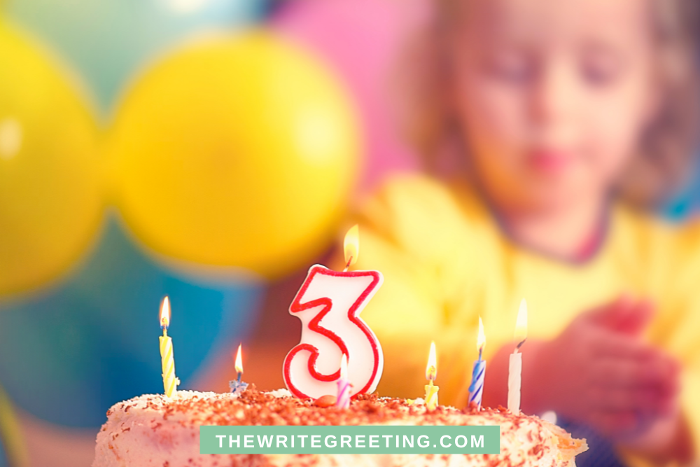 Birthday cake with number 3 and yellow balloon