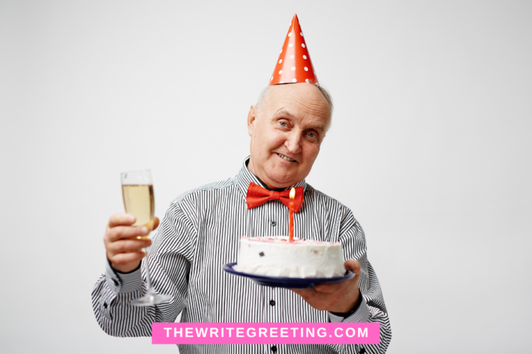 A 60 year old man with a birthday hat and champagne