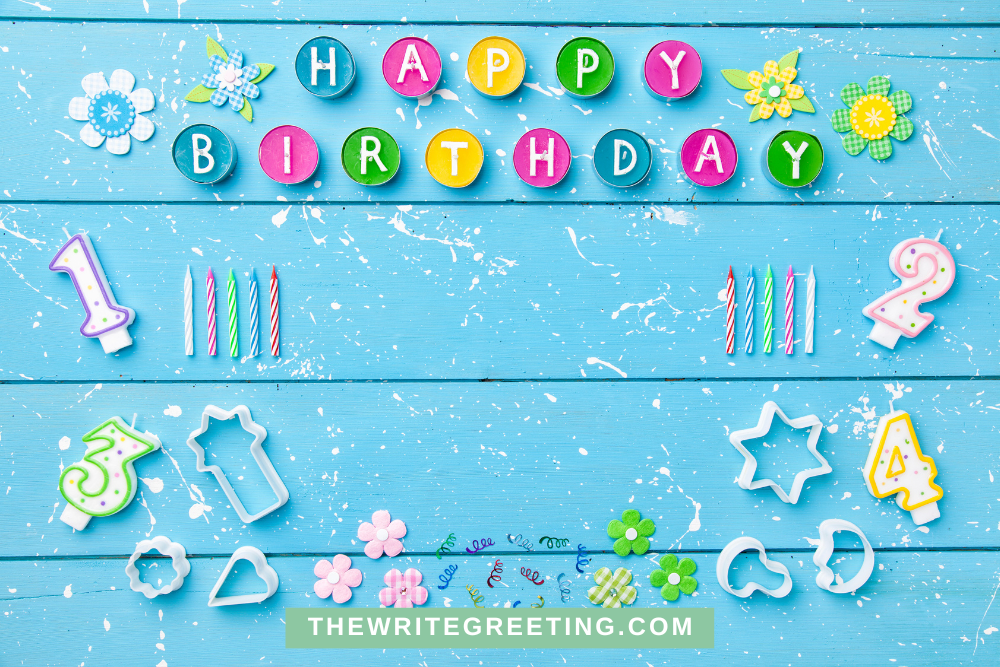 Colorful happy birthday sign on teal background
