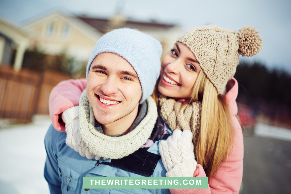 Boyfriend and girlfriend in winter hats